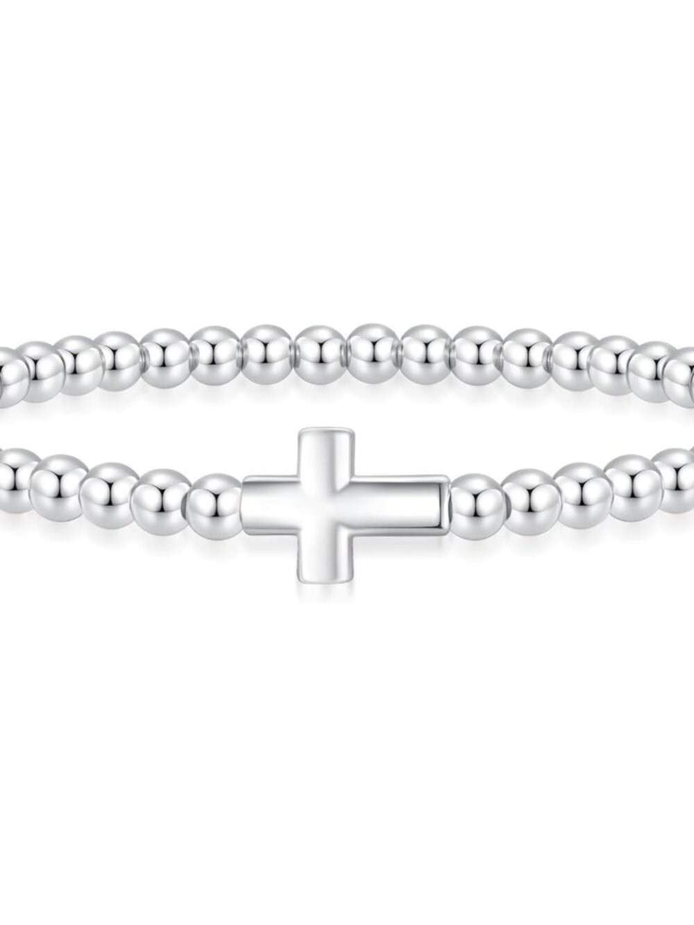 Dainty 14K Gold Plated Beaded Charm Bracelet with Cross and Heart - Gift Ready